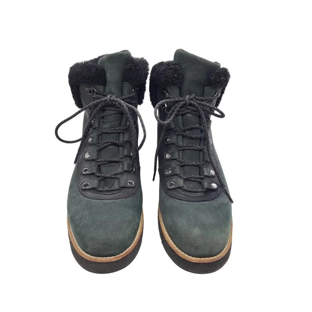 Cole Haan GrandExplore Womens 9 Green Waterproof Shearling Hiking Boots Leather